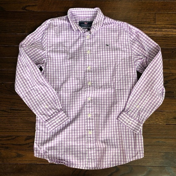 Vineyard Vines Other - vineyard vines Boys L (16Y) Purple Gingham Button-Down Whale Shirt VGUC
